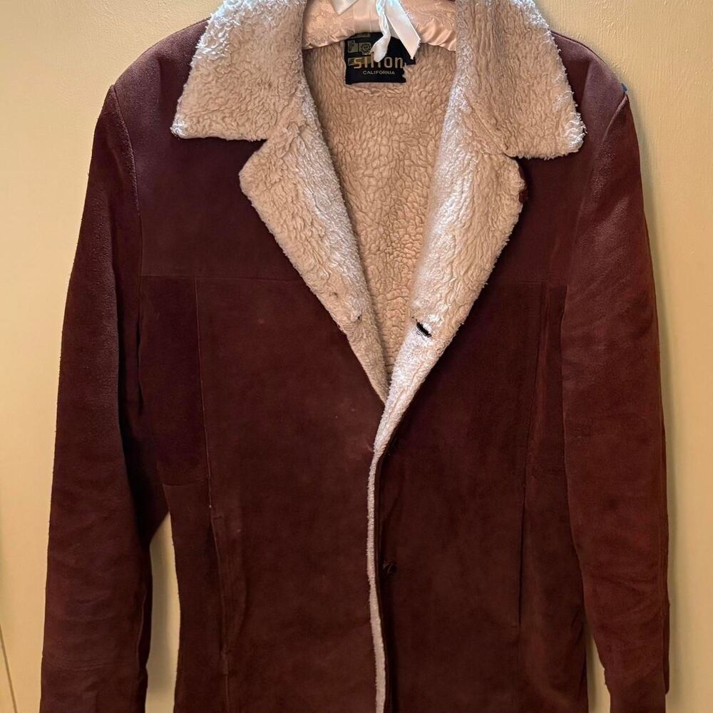 Vtg. Silton CA cognac brown suede jacket sherpa lined. Western ranchwear. 42.
